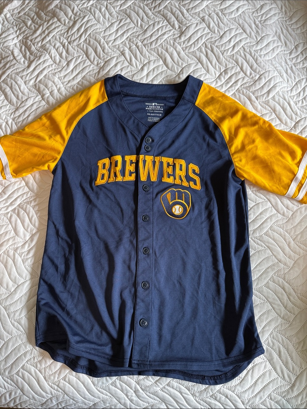 Milwaukee Brewers Kids Navy and Yellow Baseball Jersey XXL/18